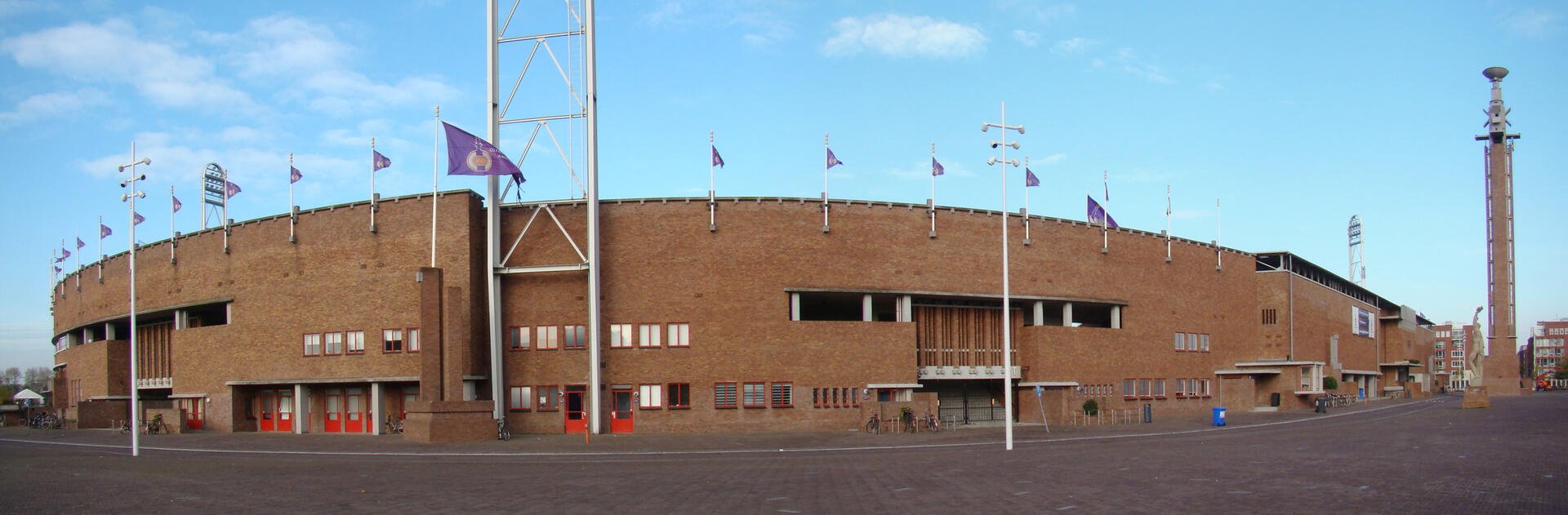 The front of Amsterdam's massive Olympic Stadium.