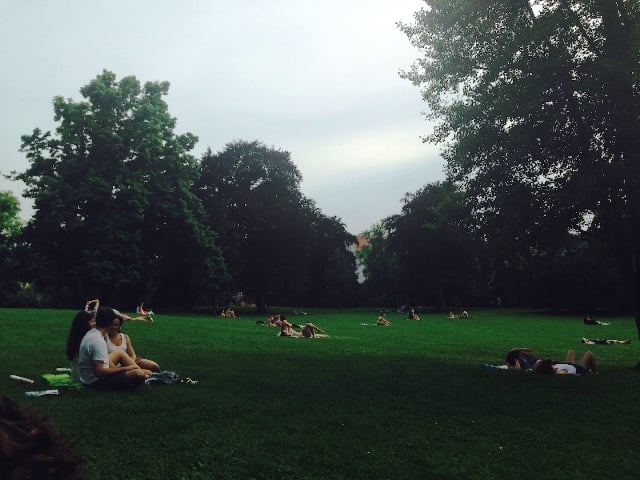 Reigrovy sady park and beer garden bordering Vinohrady and Žižkov