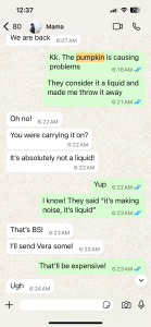 a text message conversation within whatsapp about pumpkin puree